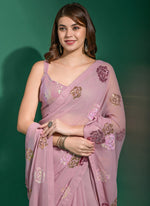 Thumbnail for Vegaa Fashion Onion Pink Georgette Sequence Flower Work Saree