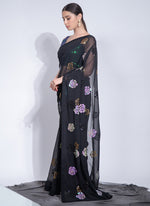 Thumbnail for Vegaa Fashion Black Georgette Sequence Flower Work Saree