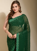 Thumbnail for Vegaa Fashion Green Georgette Embroidered Party Wear Saree