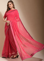 Thumbnail for Vegaa Fashion Peach Georgette Embroidered Party Wear Saree
