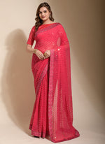 Thumbnail for Vegaa Fashion Peach Georgette Embroidered Party Wear Saree