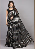 Thumbnail for Vegaa Fashion Black Georgette Embroidered Party Wear Saree