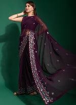 Thumbnail for Vegaa Fashion Purple Georgette Embroidered Party Wear Saree