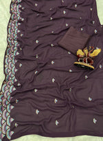 Thumbnail for Vegaa Fashion Purple Georgette Embroidered Party Wear Saree