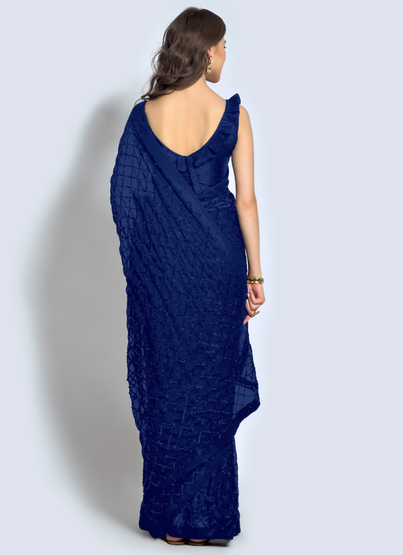 Vegaa Fashion Blue Georgette Sequence Party Wear Saree