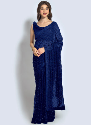 Vegaa Fashion Blue Georgette Sequence Party Wear Saree