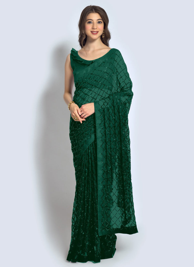 Vegaa Fashion Green Georgette Sequence Party Wear Saree