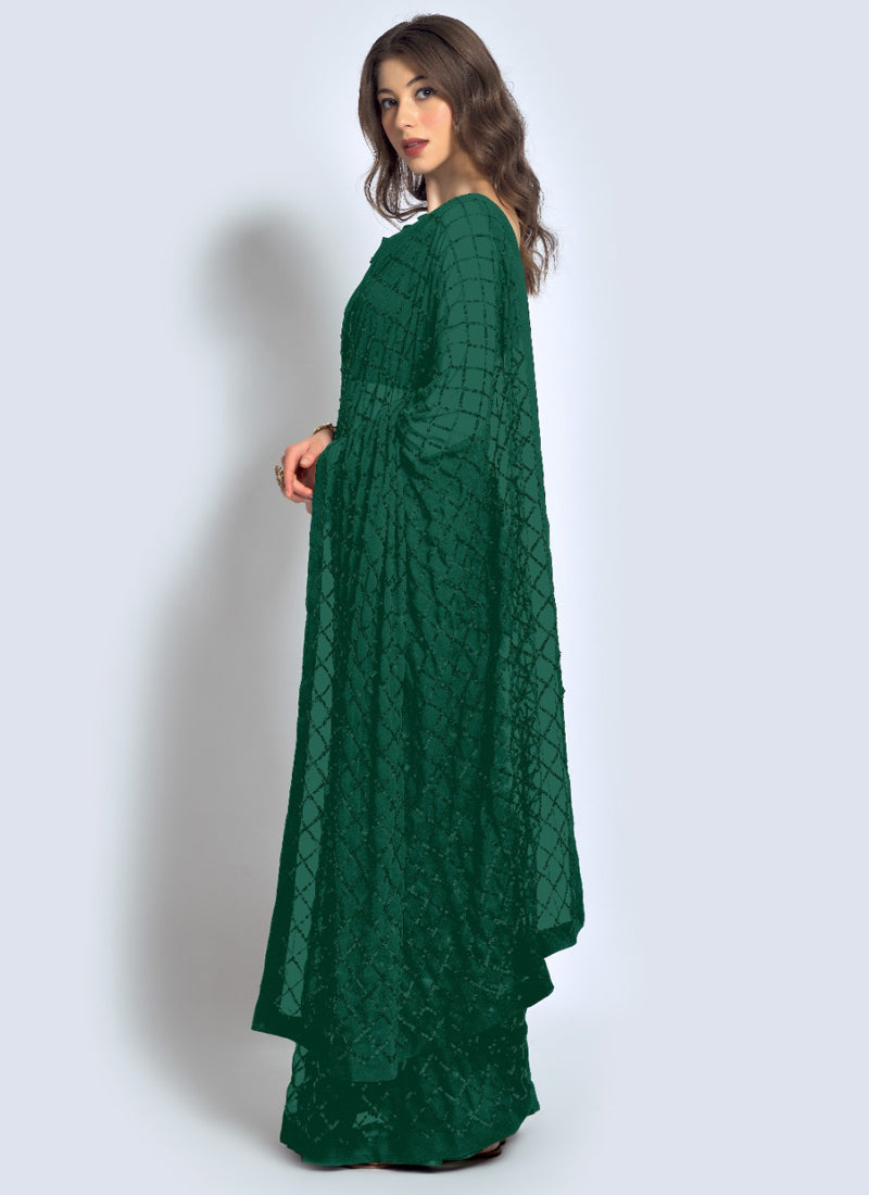 Vegaa Fashion Green Georgette Sequence Party Wear Saree