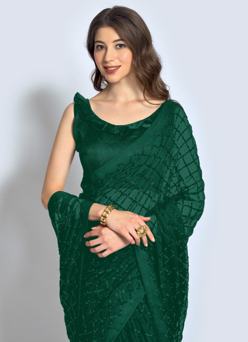 Vegaa Fashion Green Georgette Sequence Party Wear Saree