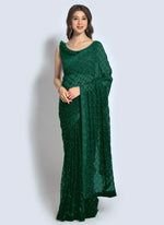 Thumbnail for Vegaa Fashion Green Georgette Sequence Party Wear Saree