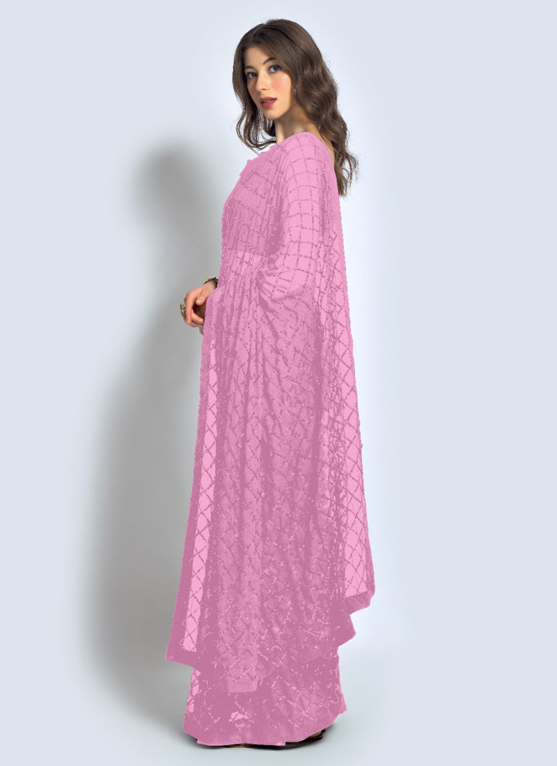 Vegaa Fashion Pink Georgette Sequence Party Wear Saree