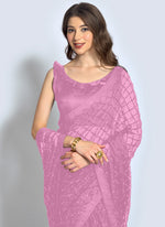 Thumbnail for Vegaa Fashion Pink Georgette Sequence Party Wear Saree