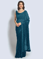 Thumbnail for Vegaa Fashion Aqua Georgette Sequence Party Wear Saree