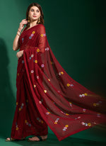 Thumbnail for Vegaa Fashion Maroon Georgette Sequence Party Wear Saree