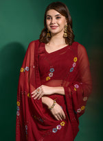 Thumbnail for Vegaa Fashion Maroon Georgette Sequence Party Wear Saree