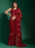 Thumbnail for Vegaa Fashion Maroon Georgette Sequence Party Wear Saree