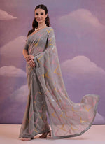 Thumbnail for Vegaa Fashion Grey Heavy Georgette Sequence Work Saree