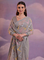 Thumbnail for Vegaa Fashion Grey Heavy Georgette Sequence Work Saree