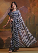 Thumbnail for Vegaa Fashion Blue Georgette Leriya Print Designer Saree