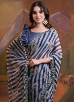 Thumbnail for Vegaa Fashion Blue Georgette Leriya Print Designer Saree