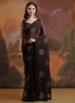 Thumbnail for Vegaa Fashion Brown Heavy Georgette Sequence Work Saree