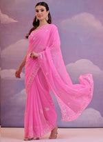 Thumbnail for Vegaa Fashion Light Pink Grey Soft Georgette Sequence Work Saree