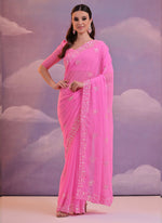 Thumbnail for Vegaa Fashion Light Pink Grey Soft Georgette Sequence Work Saree