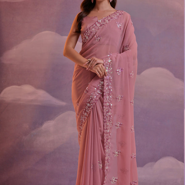 Vegaa Fashion Light Brown Grey Soft Georgette Sequence Work Saree - Distacart