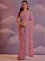 Thumbnail for Vegaa Fashion Light Pink Grey Soft Georgette Sequence Work Saree