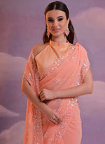 Thumbnail for Vegaa Fashion Light Peach Grey Soft Georgette Sequence Work Saree