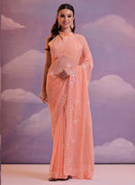 Thumbnail for Vegaa Fashion Light Peach Grey Soft Georgette Sequence Work Saree