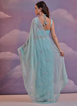 Thumbnail for Vegaa Fashion Sky Blue Grey Soft Georgette Sequence Work Saree