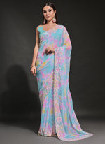 Thumbnail for Vegaa Fashion Sky Blue Soft Georgette Sequence Work Saree