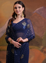 Thumbnail for Vegaa Fashion Navy Blue Soft Georgette Sequence Work Saree