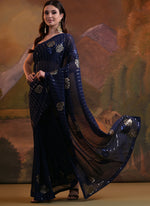 Thumbnail for Vegaa Fashion Navy Blue Soft Georgette Sequence Work Saree