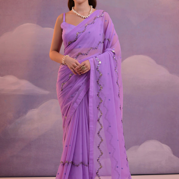Vegaa Fashion Levender Soft Georgette Sequence Work Saree