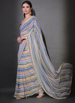 Thumbnail for Vegaa Fashion Multicolor Georgette Leriya Print Sequence Saree