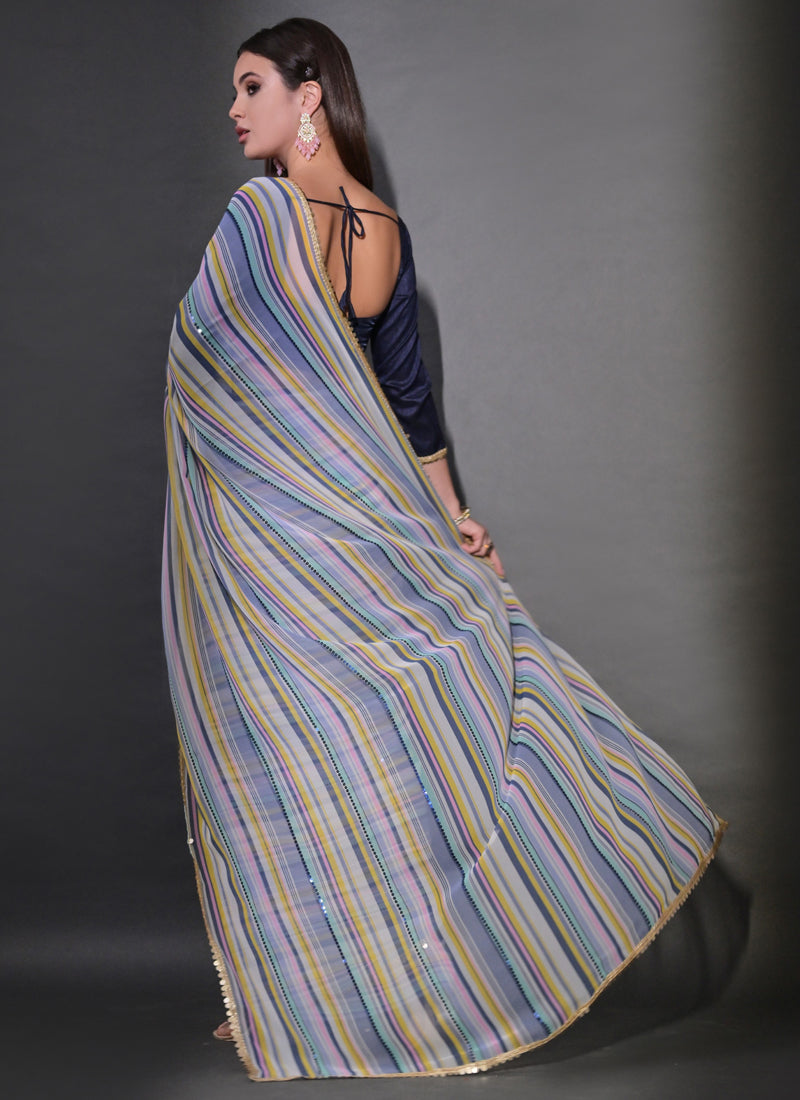 Vegaa Fashion Multicolor Georgette Leriya Print Sequence Saree
