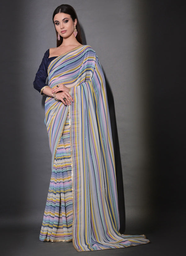 Vegaa Fashion Multicolor Georgette Leriya Print Sequence Saree