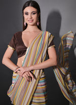 Thumbnail for Vegaa Fashion Multicolor Georgette Leriya Print Sequence Saree
