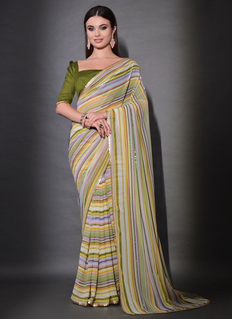 Vegaa Fashion Multicolor Georgette Leriya Print Sequence Saree