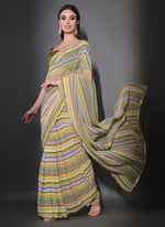 Thumbnail for Vegaa Fashion Multicolor Georgette Leriya Print Sequence Saree
