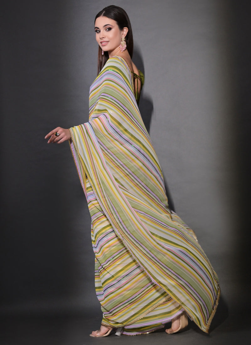 Vegaa Fashion Multicolor Georgette Leriya Print Sequence Saree