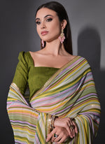 Thumbnail for Vegaa Fashion Multicolor Georgette Leriya Print Sequence Saree