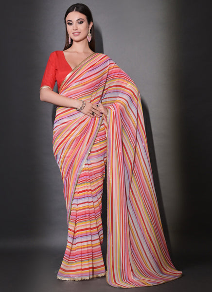 Vegaa Fashion Multicolor Georgette Leriya Print Sequence Saree
