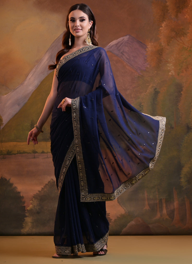 Vegaa Fashion Blue Heavy Georgette Sequence Work Saree