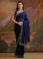 Thumbnail for Vegaa Fashion Blue Heavy Georgette Sequence Work Saree