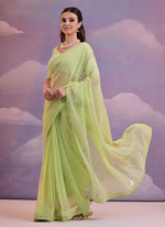 Thumbnail for Vegaa Fashion Light Green Georgette Sequence Party Wear Saree