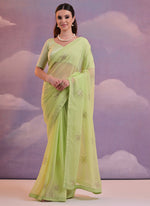 Thumbnail for Vegaa Fashion Light Green Georgette Sequence Party Wear Saree
