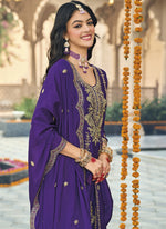 Thumbnail for Vegaa Fashion Violet Chinon Silk Embroidered Designer Palazzo Suit
